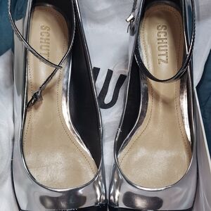 Schutz Metallic Silver Heels